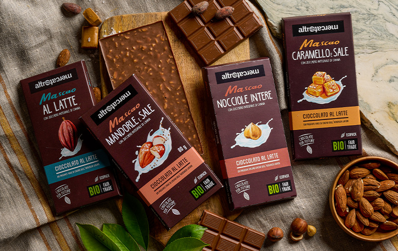 le tavolette di cioccolato equosolidale Mascao hanno un packaging ecologico e innovativo